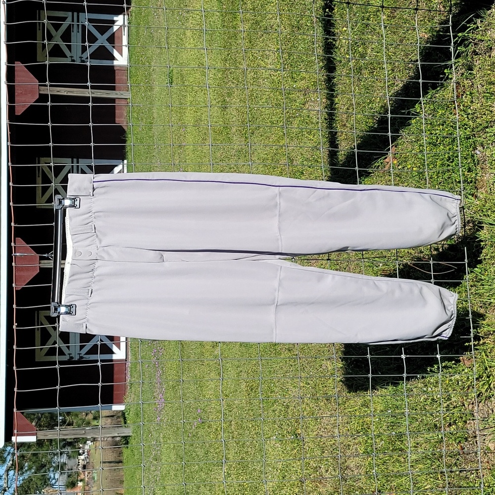 Alleson Lg baseball uniform pants gray w purple sideseam piping